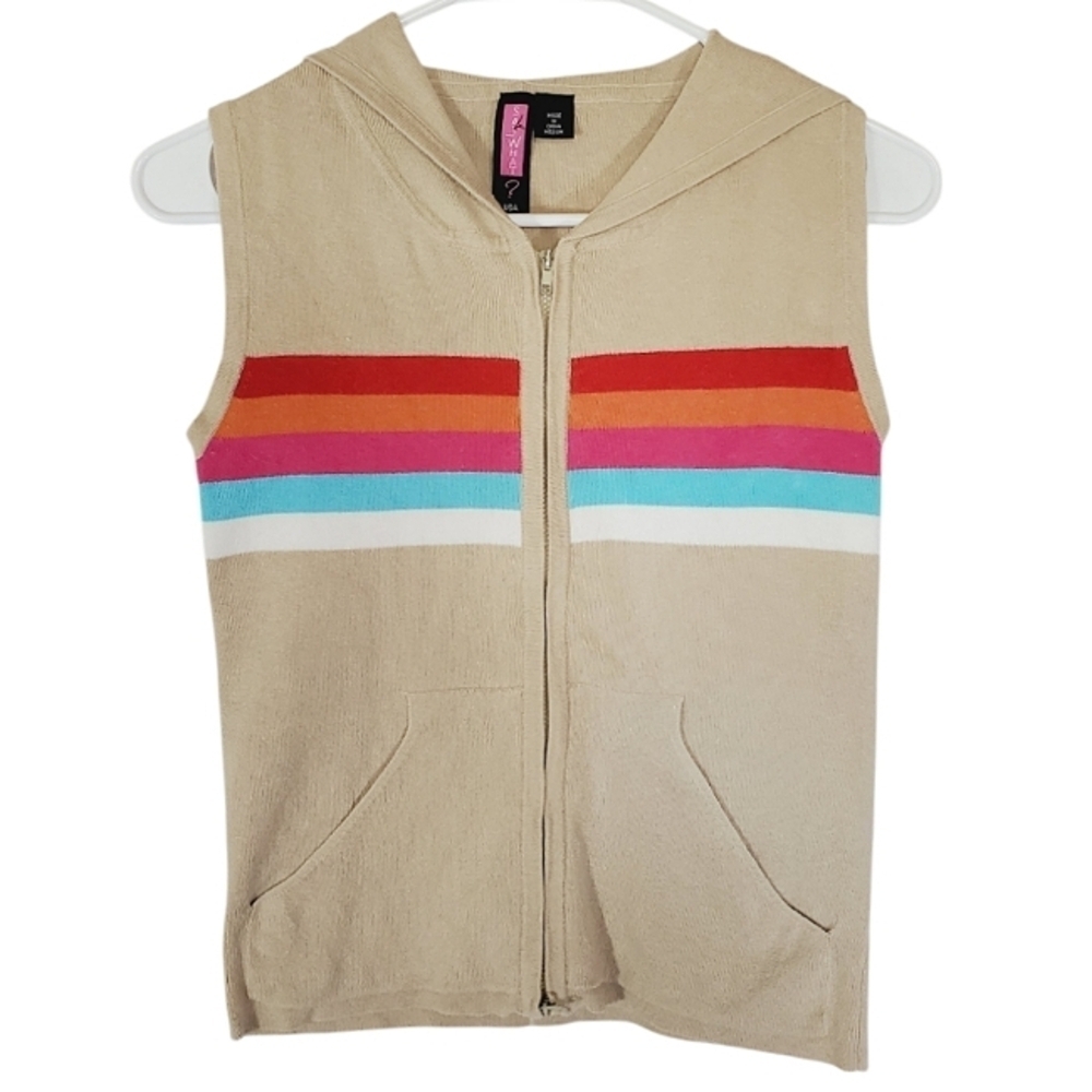 1497 * Say What? Sleeveless Full Zip Hooded Sweater Jacket Tan Size M